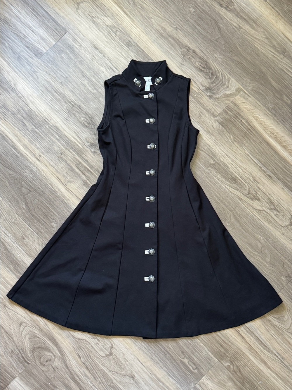Vintage Joseph Ribkoff Black Sleeveless Button Front A-Line Panel Dress Size 8